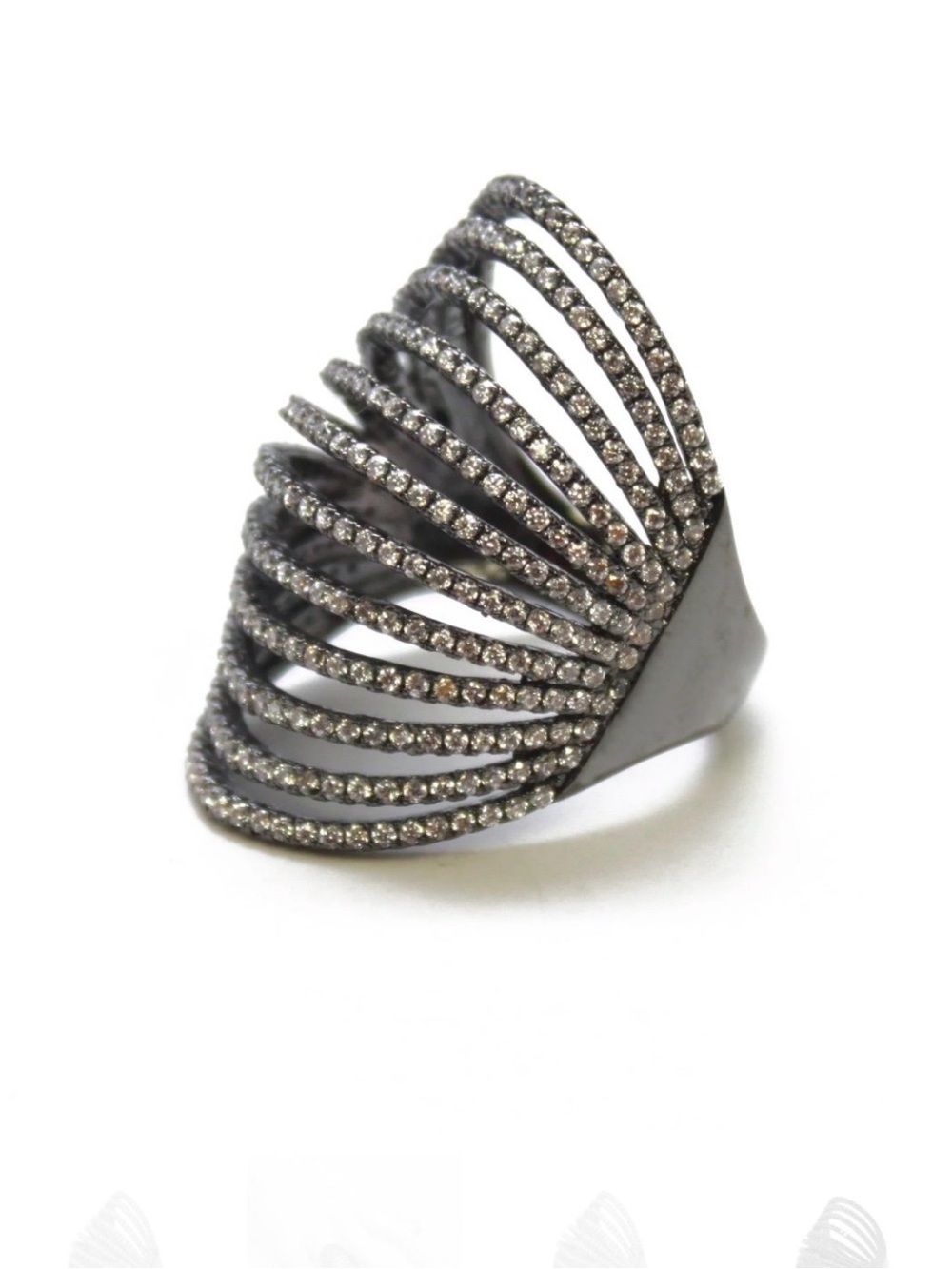 nOir Jewelry HELINDA WAVE RING Gunmetal Crystal Cage Ring SOLDOUT